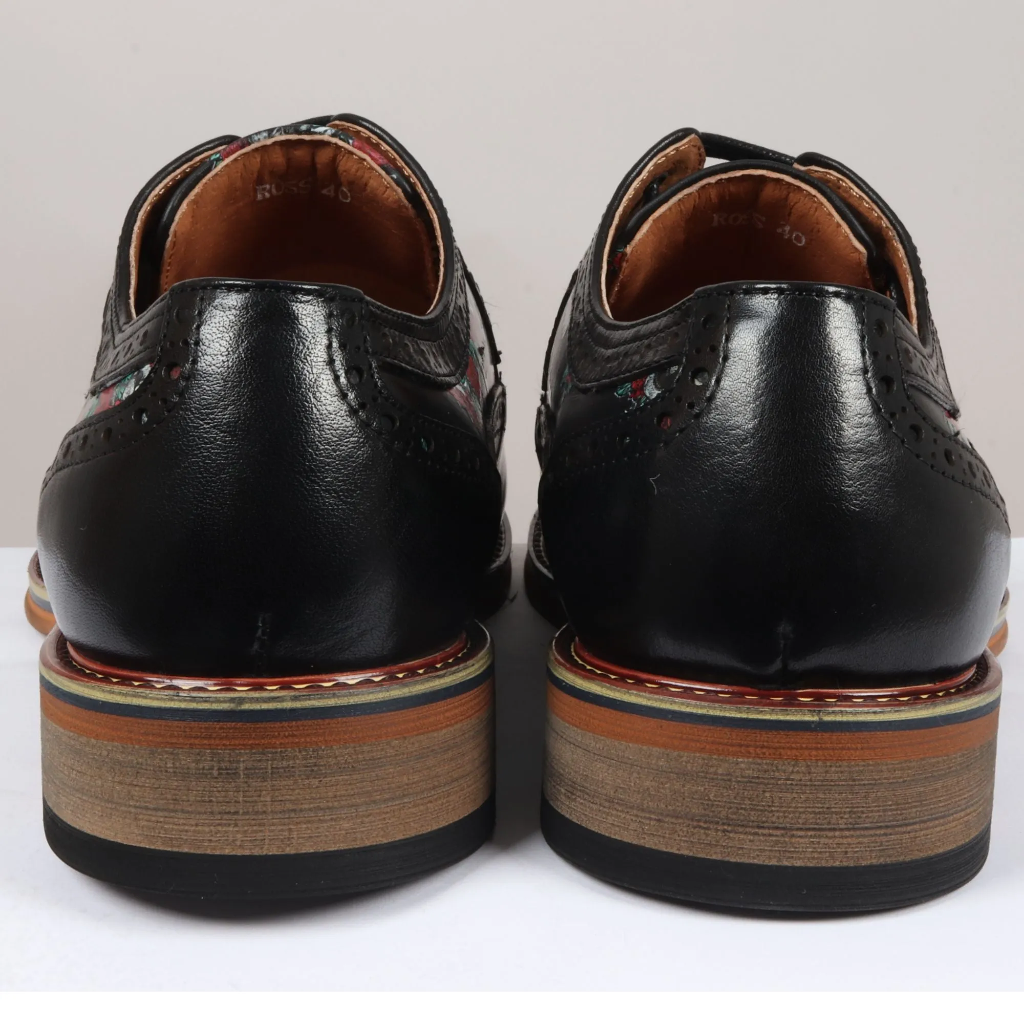 Ross Floral Skull Print Leather Oxford Brogue Lace Up Formal Dress Shoe