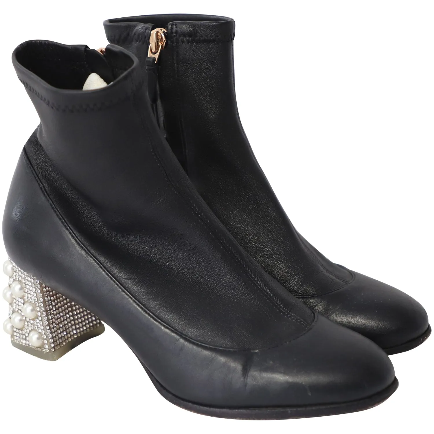 Sophia Webster Embellished Heel ankle Boots in Black Leather