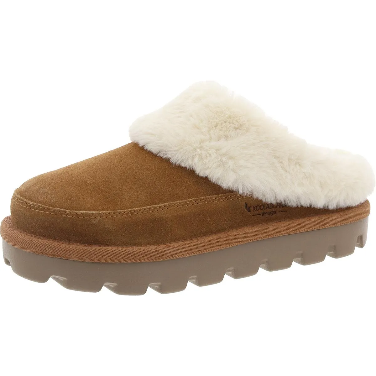 Tizzey Womens Suede Faux Fur Lined Scuff Slippers