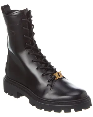 TOD��s Logo Leather Combat Boot