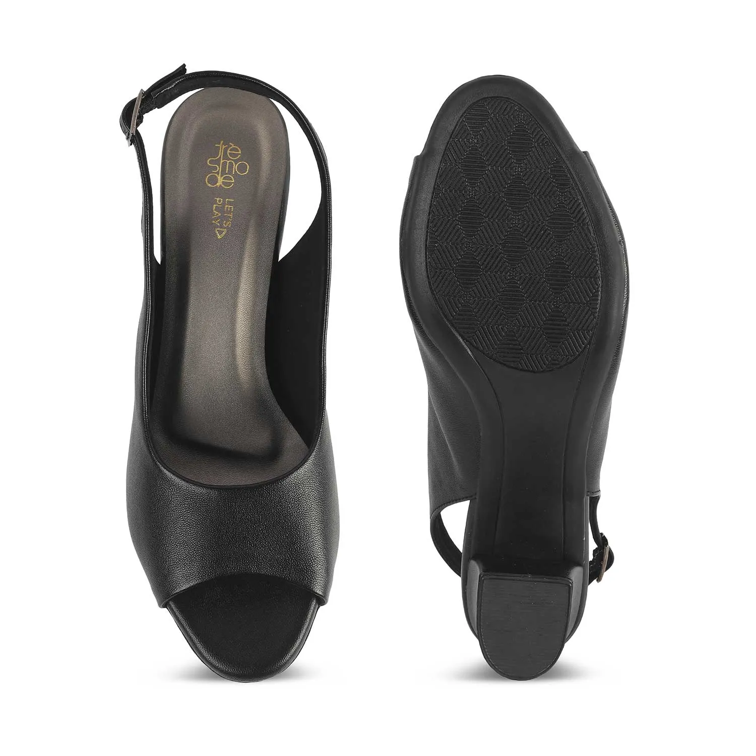 Tresmode Eden Black Women's Dress Block Heel Slingback Pumps