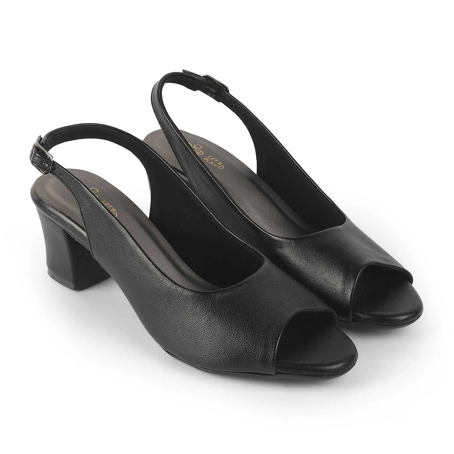 Tresmode Eden Black Women's Dress Block Heel Slingback Pumps