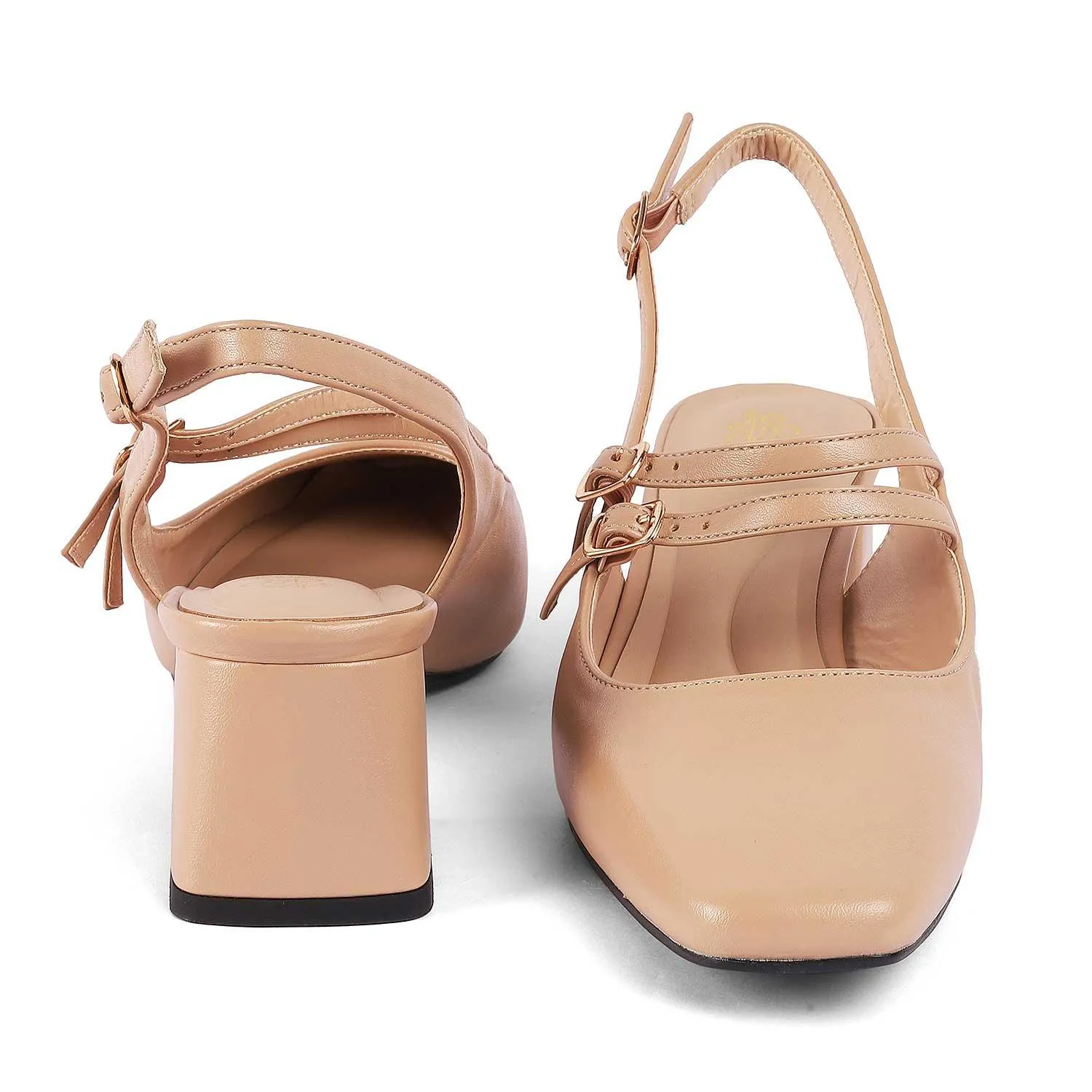 Tresmode Glampart Beige Women's Dress Block Heel Slingback Pumps