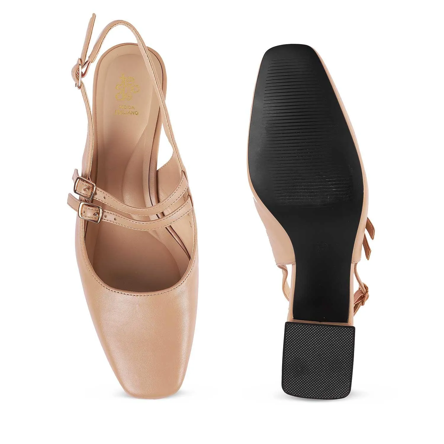 Tresmode Glampart Beige Women's Dress Block Heel Slingback Pumps