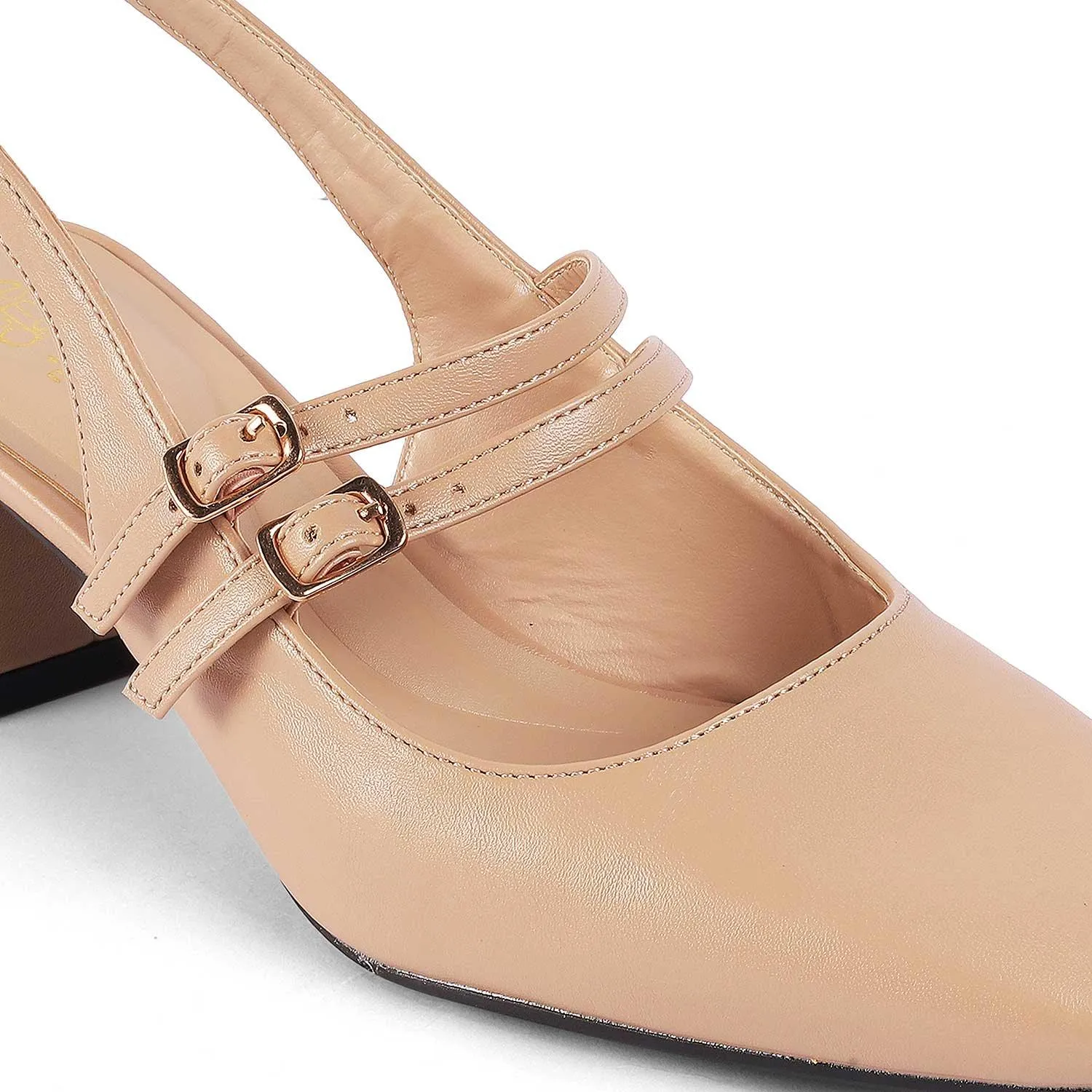 Tresmode Glampart Beige Women's Dress Block Heel Slingback Pumps