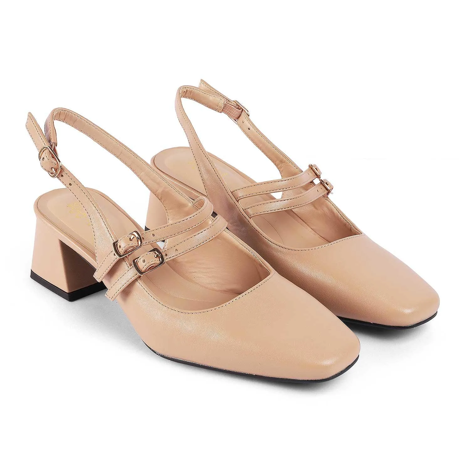Tresmode Glampart Beige Women's Dress Block Heel Slingback Pumps