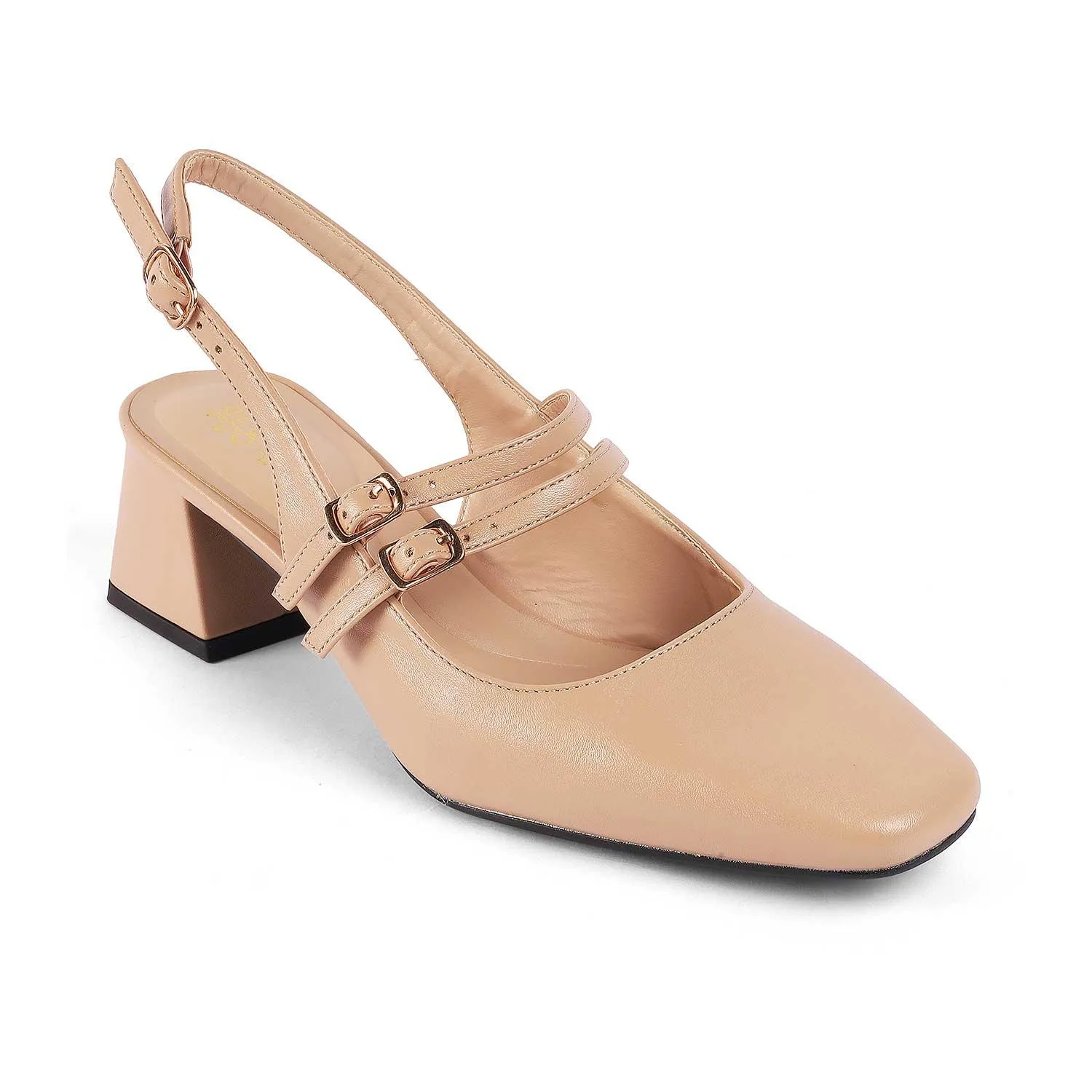 Tresmode Glampart Beige Women's Dress Block Heel Slingback Pumps