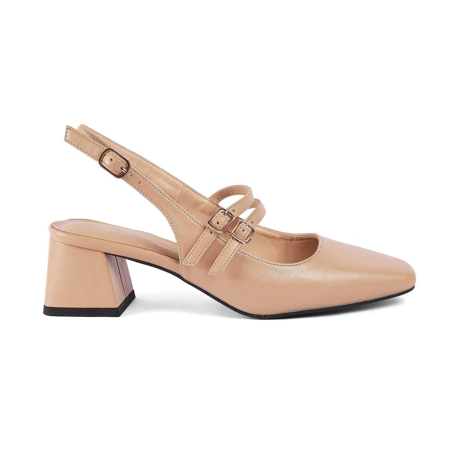 Tresmode Glampart Beige Women's Dress Block Heel Slingback Pumps