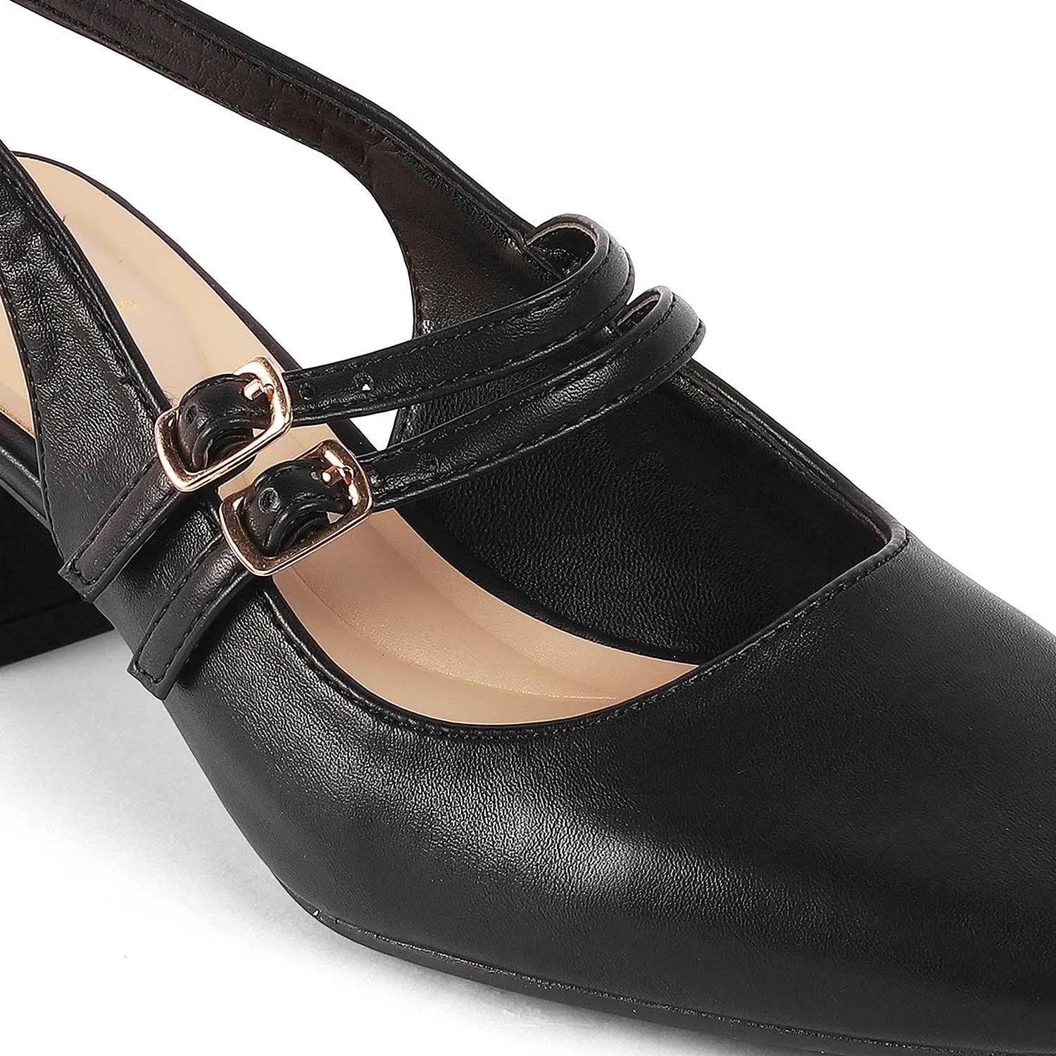 Tresmode Glampart Black Women's Dress Block Heel Slingback Pumps