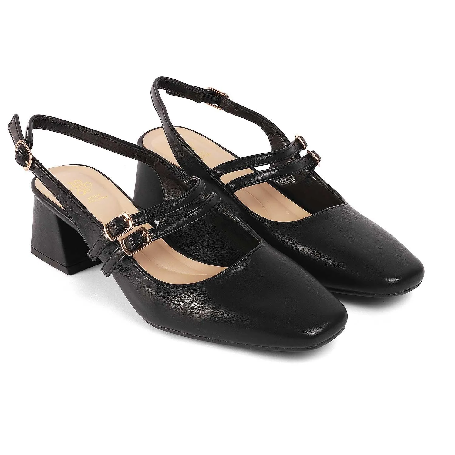 Tresmode Glampart Black Women's Dress Block Heel Slingback Pumps