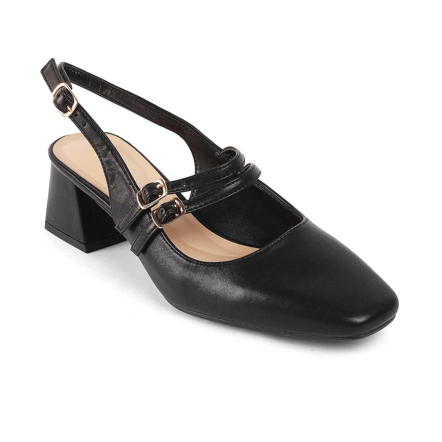 Tresmode Glampart Black Women's Dress Block Heel Slingback Pumps