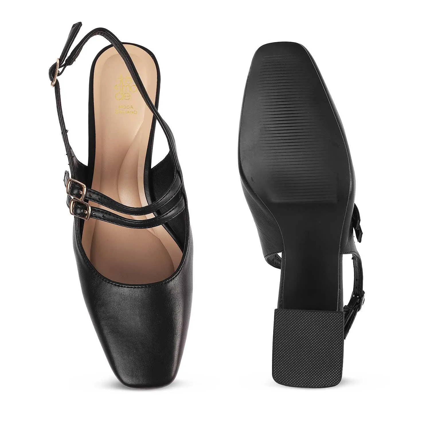 Tresmode Glampart Black Women's Dress Block Heel Slingback Pumps