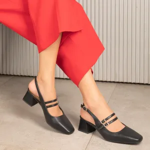 Tresmode Glampart Black Women's Dress Block Heel Slingback Pumps