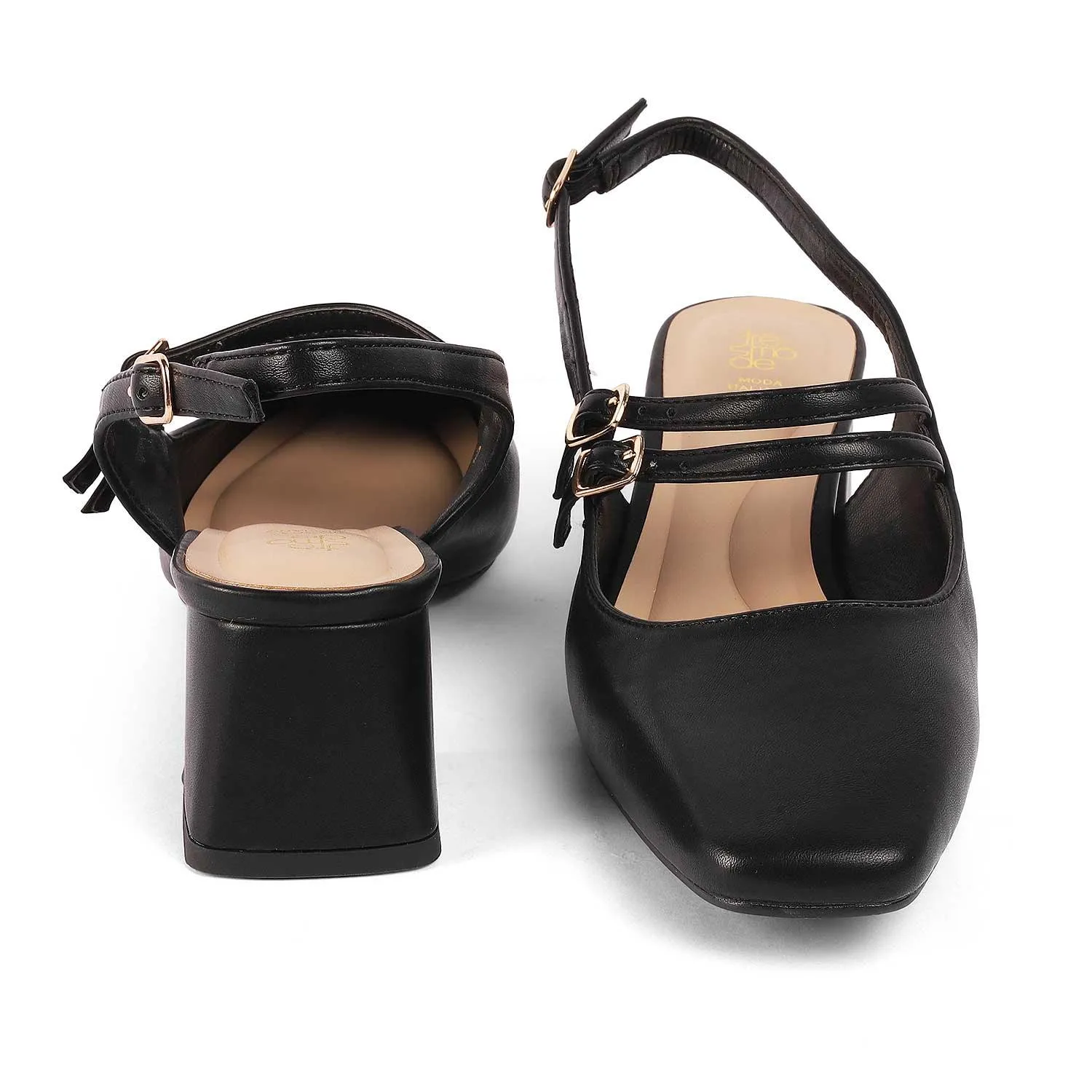 Tresmode Glampart Black Women's Dress Block Heel Slingback Pumps