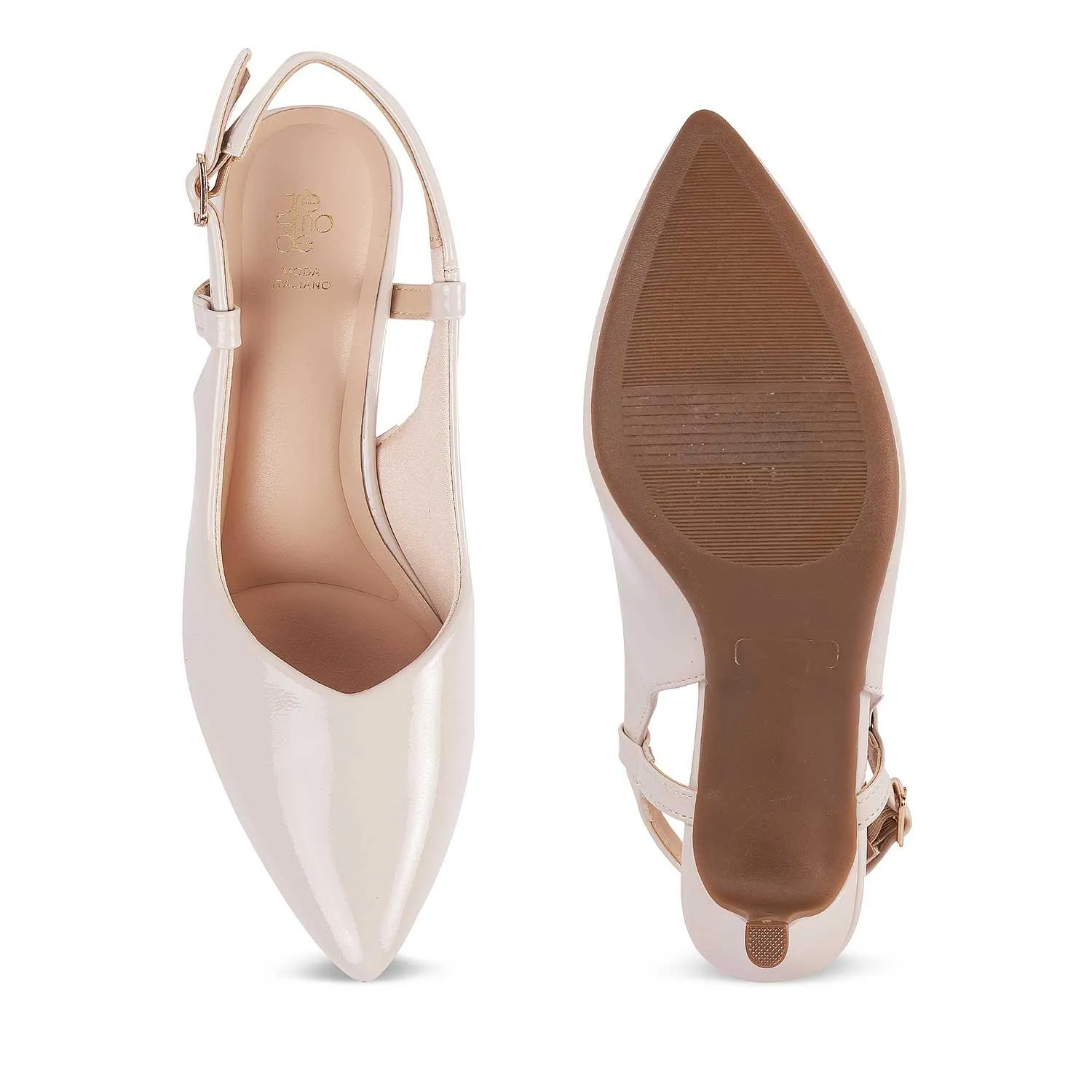 Tresmode Saka Off-white Women's Dress Slingback Pumps