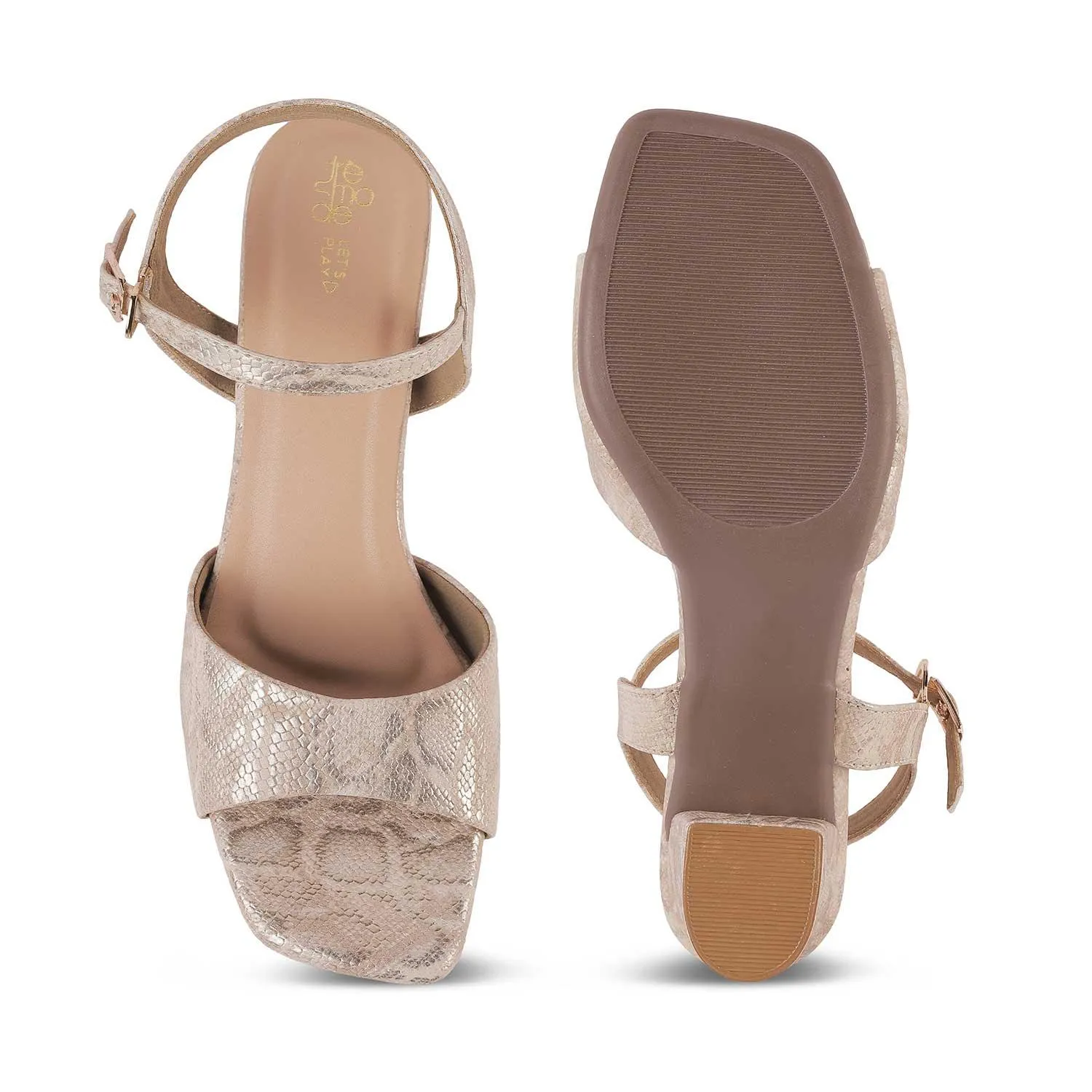 Tresmode Sanrep TMS-5 Gold Women's Dress Block Heel Sandals