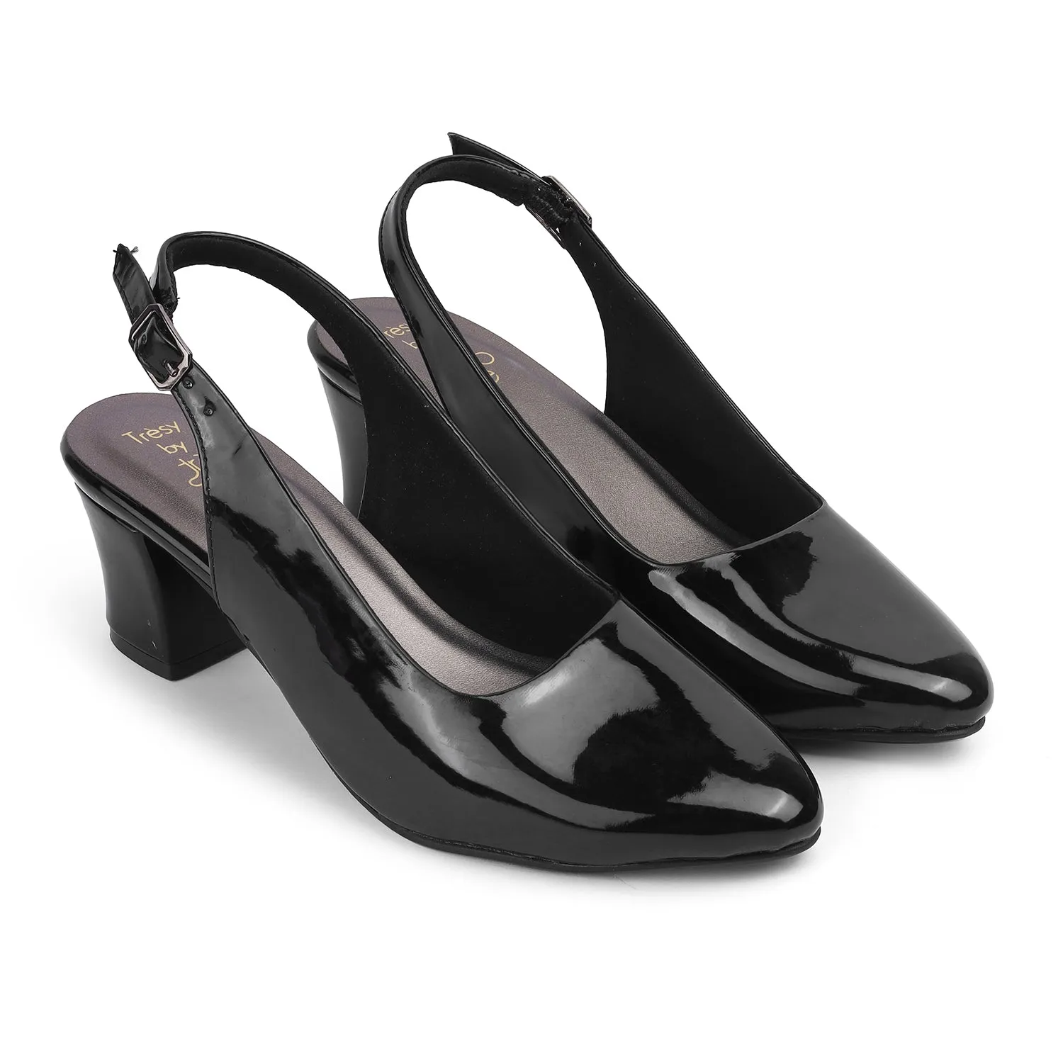 Tresmode Snump TMS-6 Black Women's Dress Block Heel Slingback Pumps