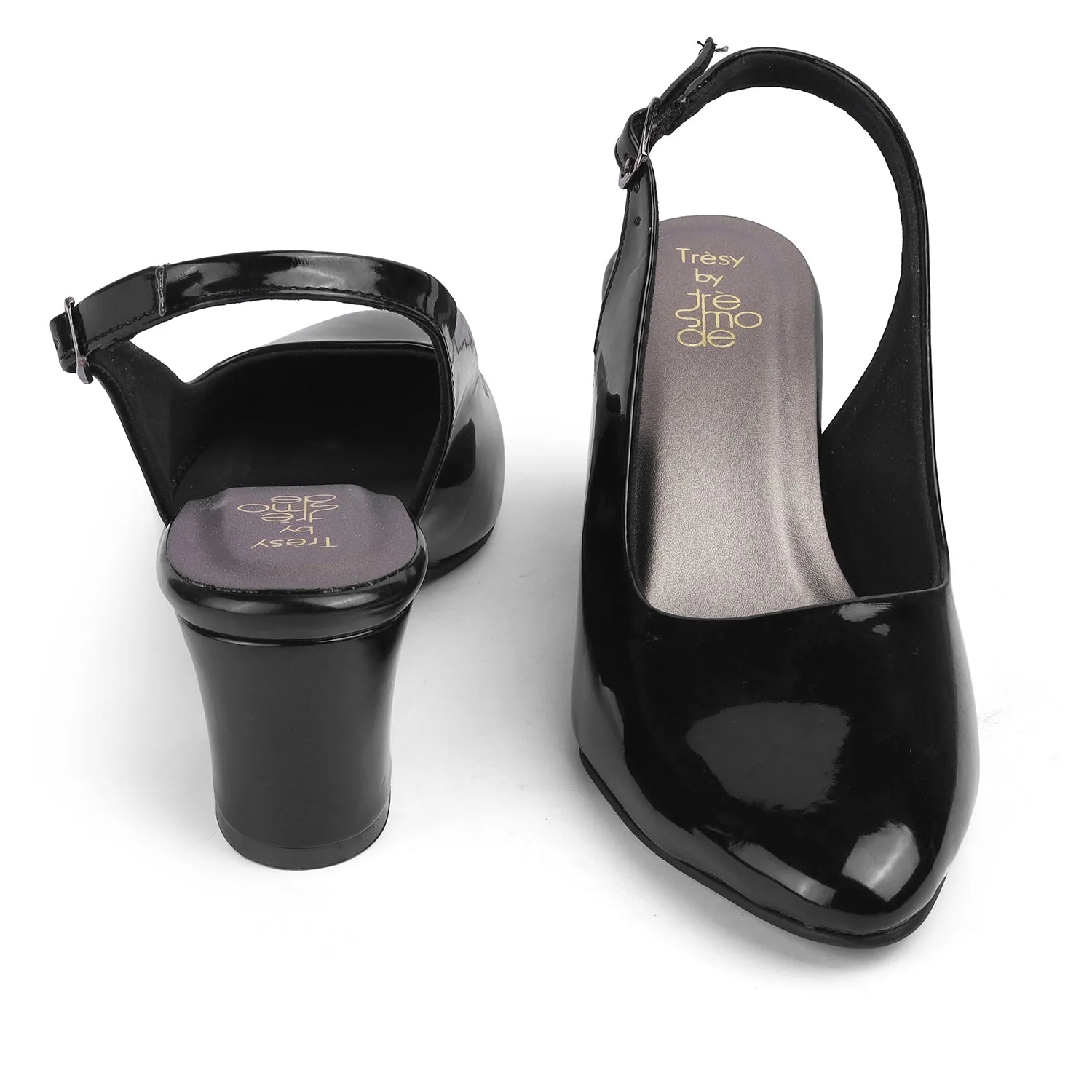 Tresmode Snump TMS-6 Black Women's Dress Block Heel Slingback Pumps