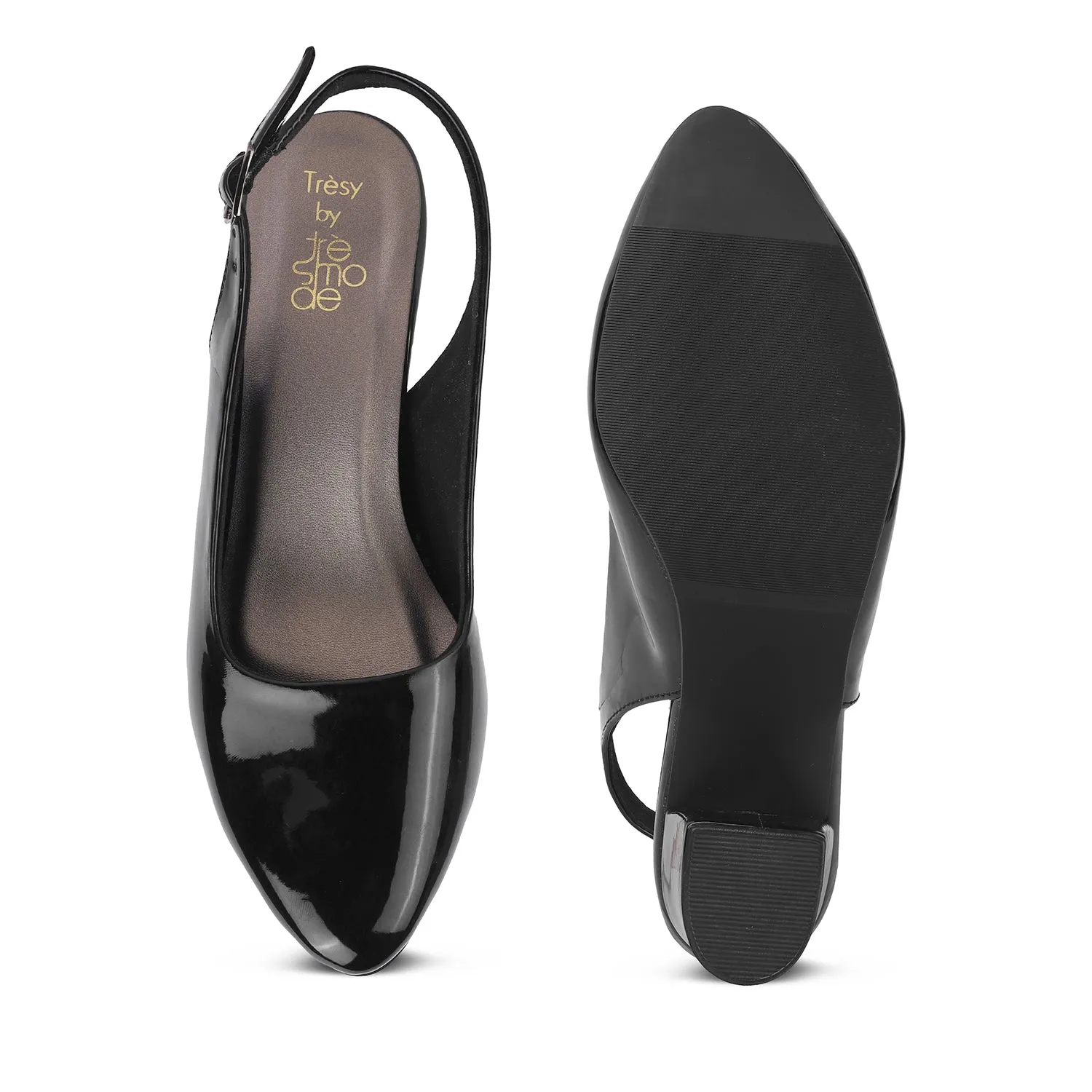 Tresmode Snump TMS-6 Black Women's Dress Block Heel Slingback Pumps