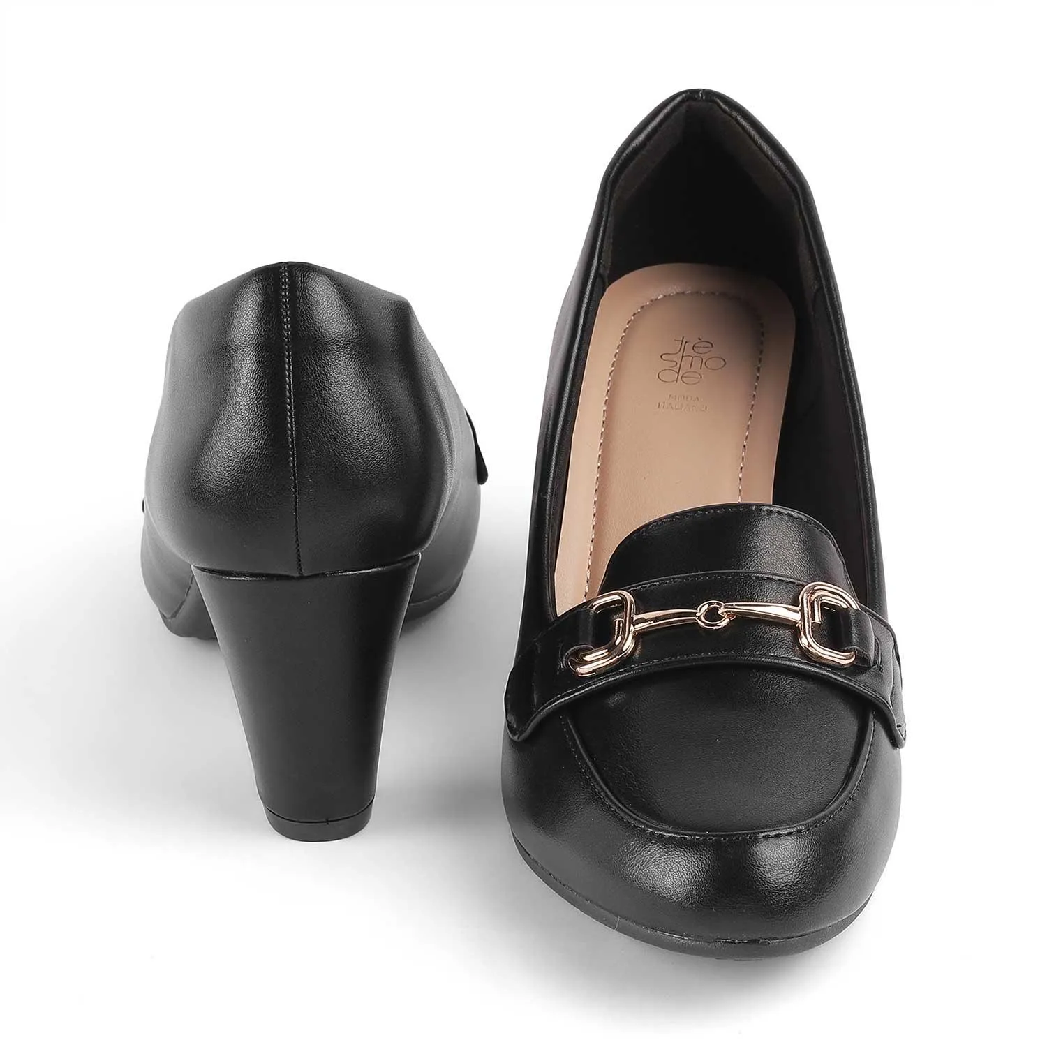 Tresmode Tresore Black Women's Dress Block Heel Pumps