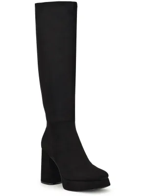 VADDA2 Womens Faux Suede Block heel Knee-High Boots