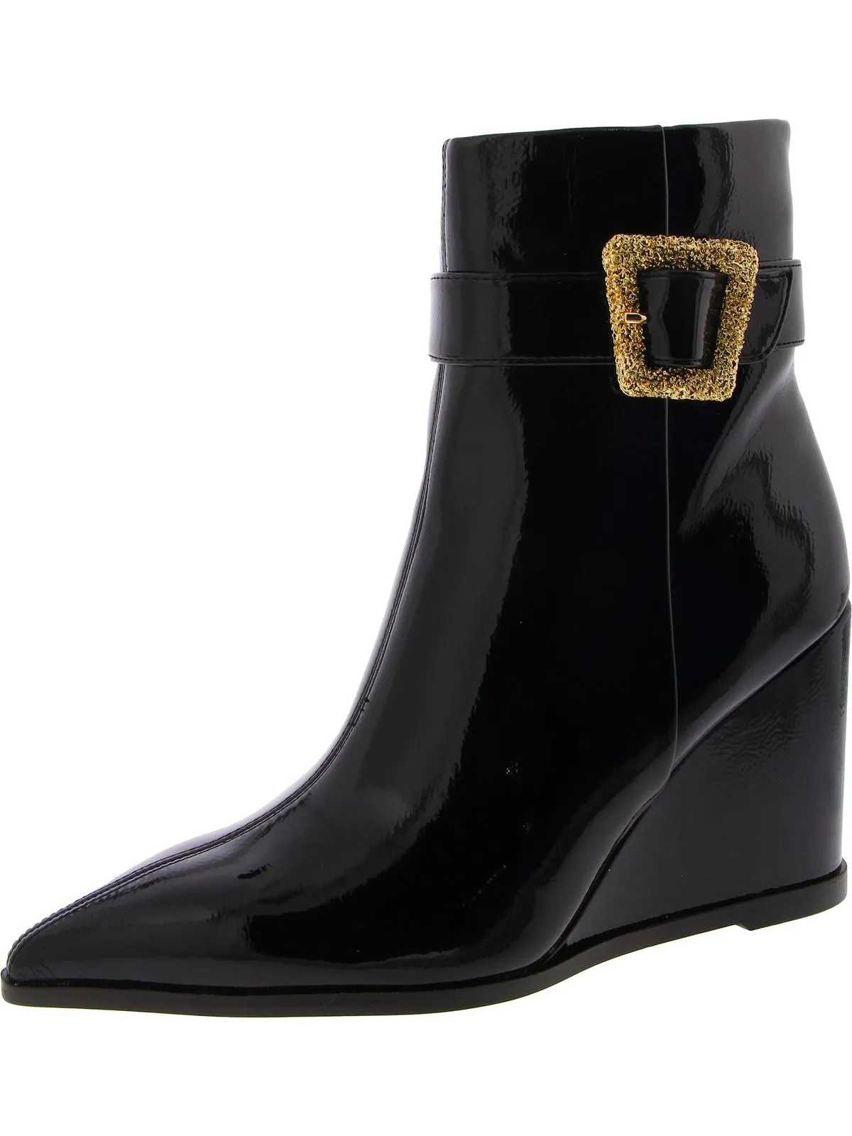 Weslie 2 Womens Patent Pointed Toe Wedge Boots
