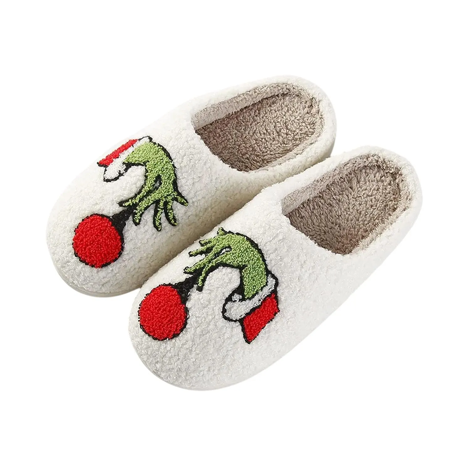 Women Grinchmas Is Here Fuzzy Slippers In Grinch Hand
