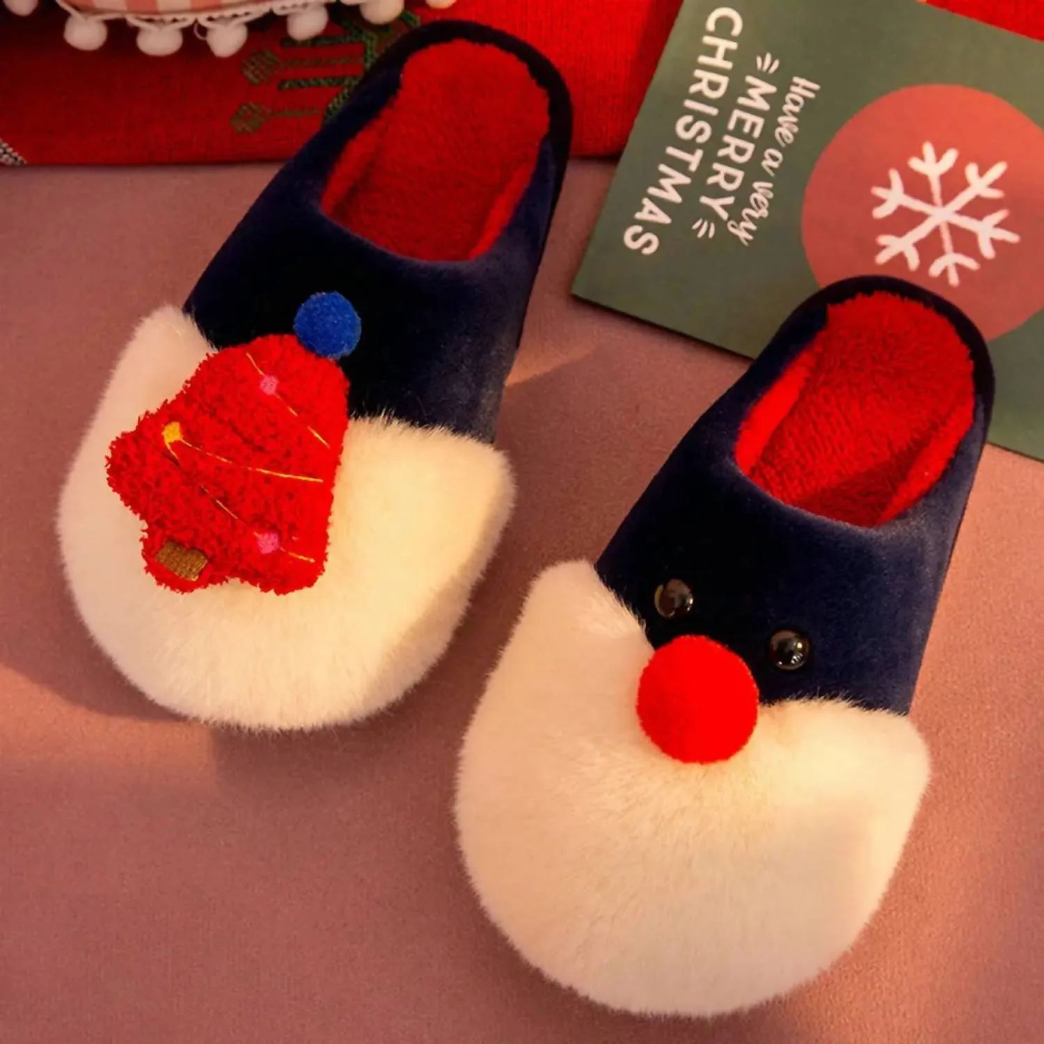 Women Rocking Around The Christmas Tree Fuzzy Slippers In Blue