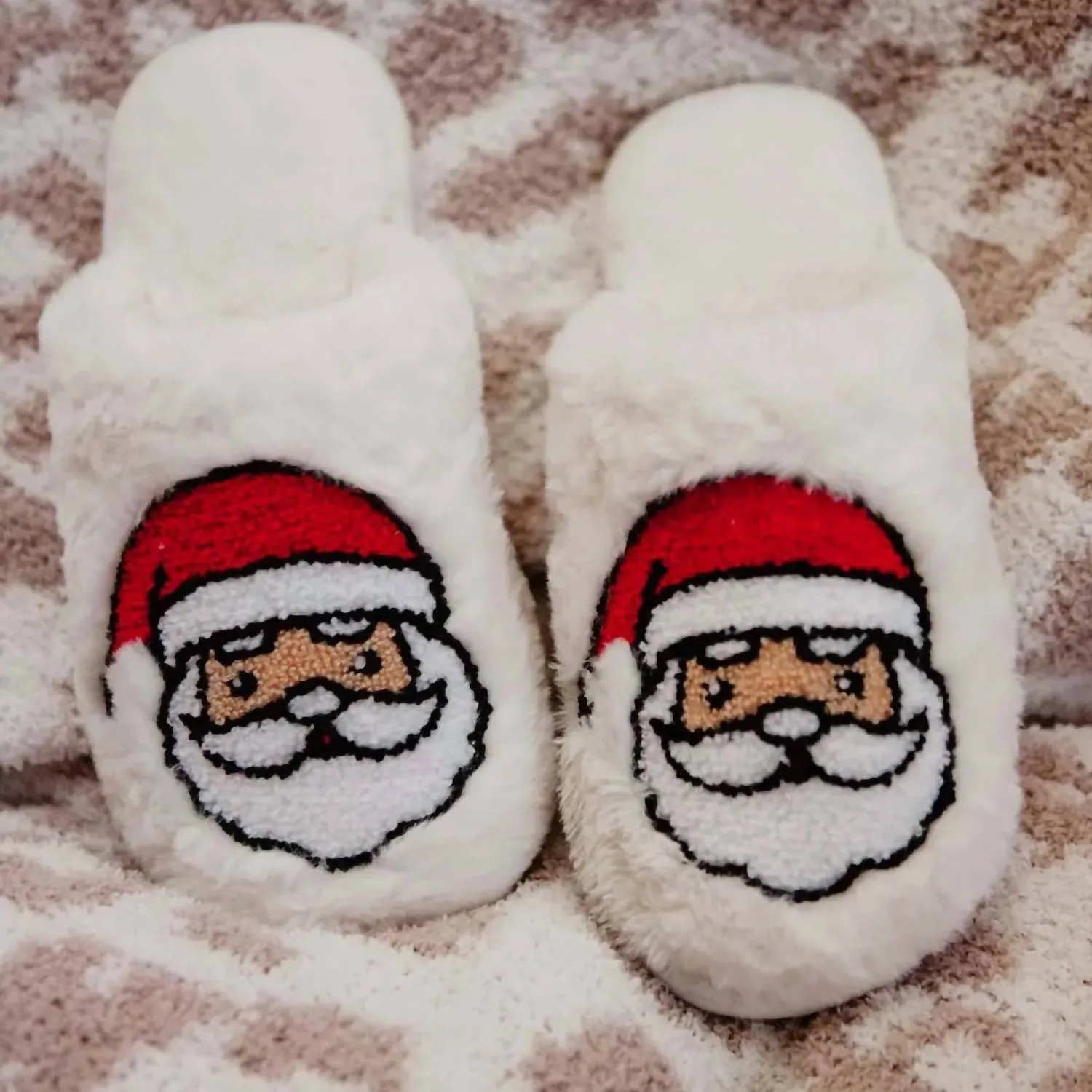 Women Santa Face Fur Slippers