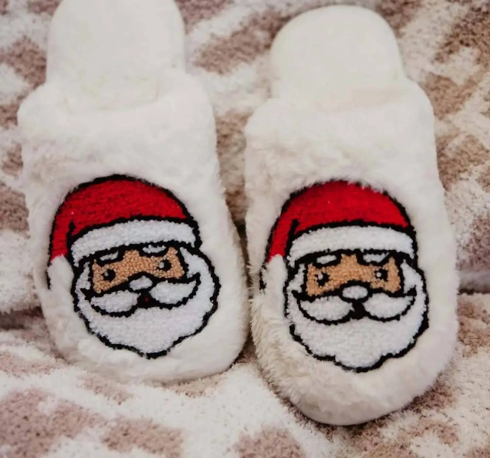Women Santa Face Fur Slippers