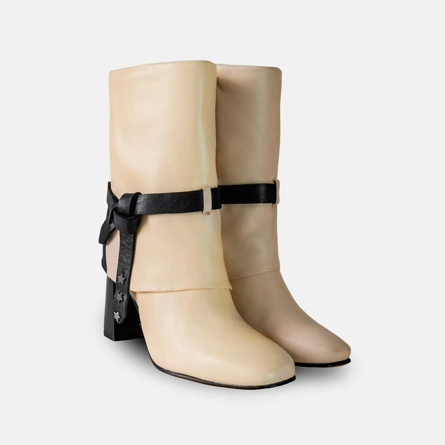 Women's Premium Leather Nat Boots In Ivory&black