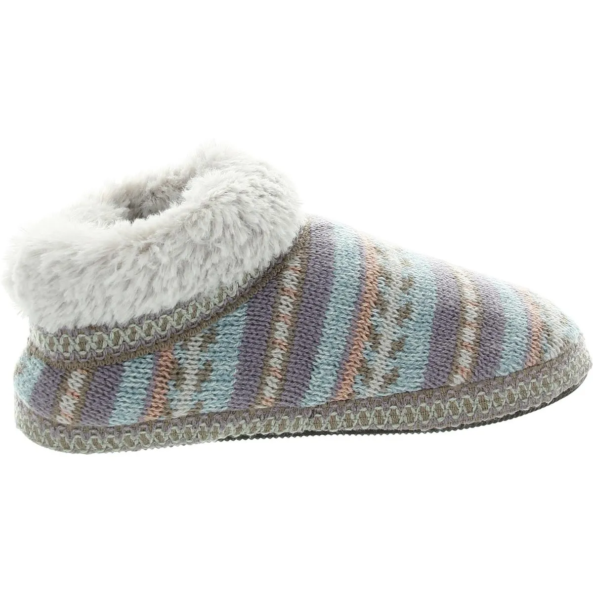 Womens Striped Faux Fur Bootie Slippers